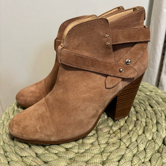 Rag & Bone Harrow Tan/Nude Suede Slip On Block Heel Booties - Picture 2 of 11